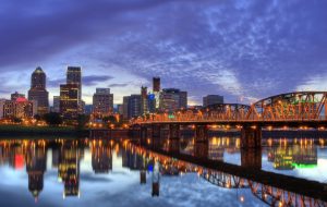 Downtown Portland Oregon River and Bridge View